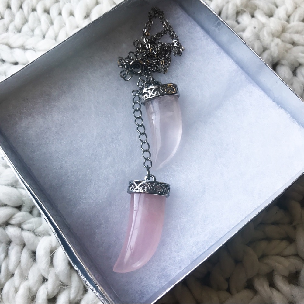 Silver & Quartz Double Horn Boho Silver Necklace